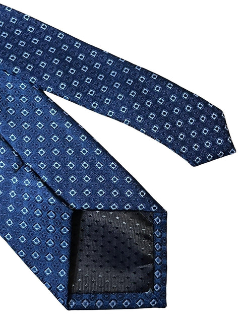 dark blue navy tie with square spotted design